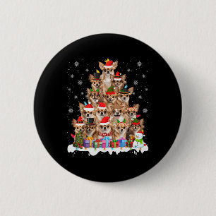 Badge Rond 5 Cm Funny Chihuahua lumières de Noël Arbre Amoureux de