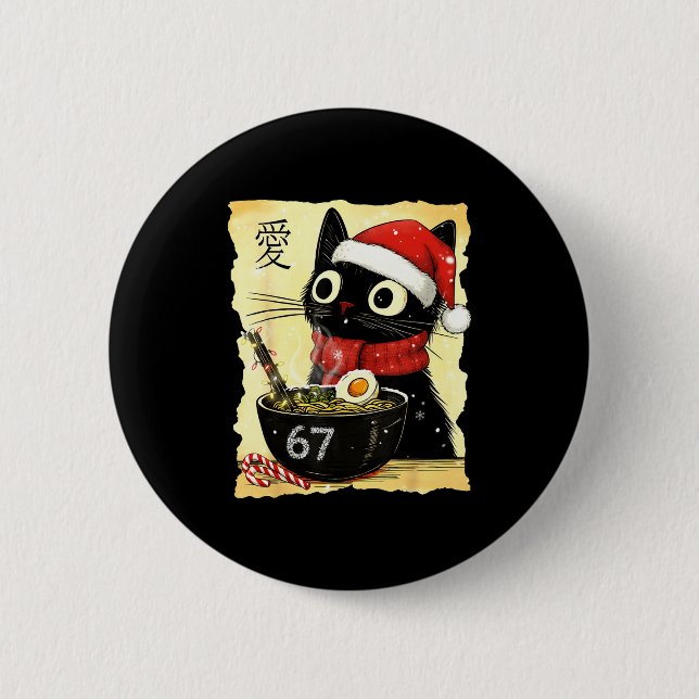 Badge Rond 5 Cm Funny Christmas 67 Six Seven Cat Ramen Japanese Ka (Devant)