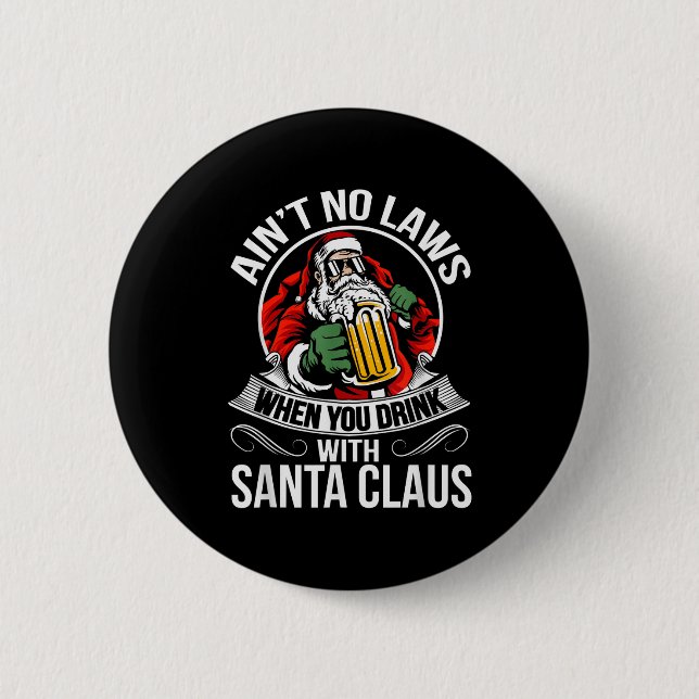Badge Rond 5 Cm Funny Christmas Beer Drinking With Santa Clause  (Devant)