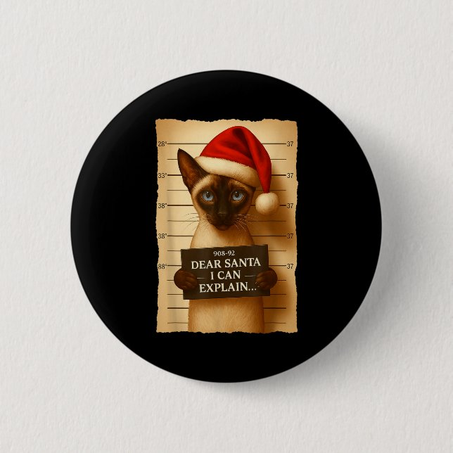Badge Rond 5 Cm Funny Christmas Cat- Cute Siamese Santa Hat Tee  (Devant)