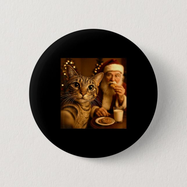 Badge Rond 5 Cm Funny Christmas Cat Selfie With Santa Claus Meme M (Devant)