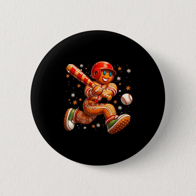 Badge Rond 5 Cm Funny Christmas Gingerbread Man Playing Baseball C (Devant)