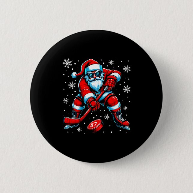 Badge Rond 5 Cm Funny Christmas Hockey Cool Santa Claus 6 7 Meme T (Devant)