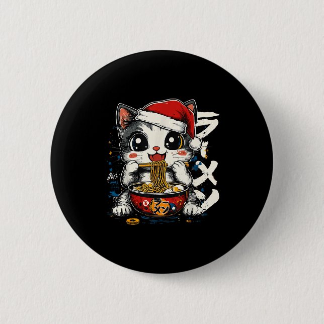 Badge Rond 5 Cm Funny Christmas Santa Cat Ramen Japanese Kawaii An (Devant)