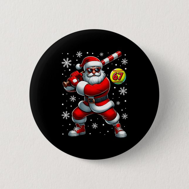 Badge Rond 5 Cm Funny Christmas Softball Cool Santa Claus 6 7 Meme (Devant)