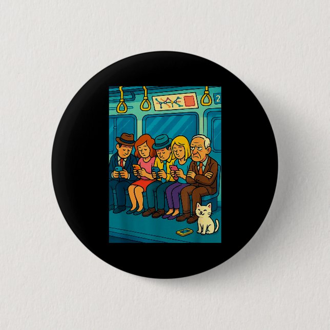 Badge Rond 5 Cm Funny Commuter Train Digital Detox Tech Satire Gif (Devant)