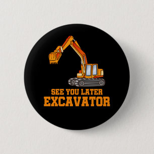 Badge Rond 5 Cm Funny Construction Excavator Boys Toddler