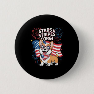 Badge Rond 5 Cm Funny Corgi Équipe Américaine Patriotique 4 Juille