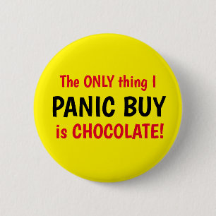 Badge Rond 5 Cm Funny Covid Panic Acheter Chocolat Bouton Jaune