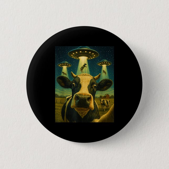 Badge Rond 5 Cm Funny Cow Farm Alien Selfie Ufo Zoo Boys Girls Kid (Devant)