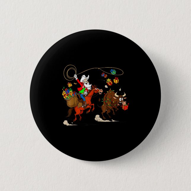 Badge Rond 5 Cm Funny Cowboy Santa Christmas Holiday Western Style (Devant)