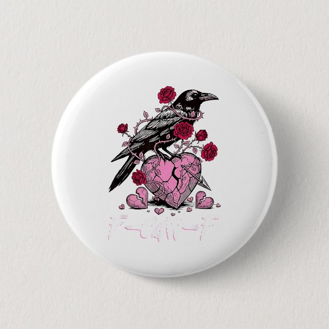 Badge Rond 5 Cm Funny Crow F-caw-f Valentines Day Black Bird Fcawf (Devant)
