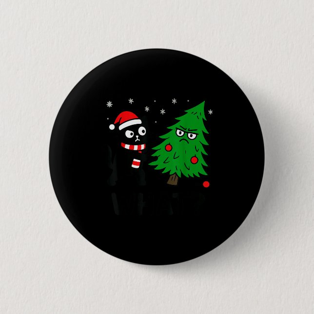 Badge Rond 5 Cm Funny Cute Black Cat What Jamas Christmas Tree Cos (Devant)