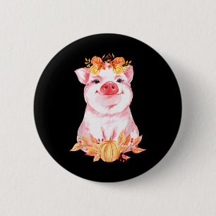 Badge Rond 5 Cm Funny Cute Cochon Floral Automne Automne ferme Ani