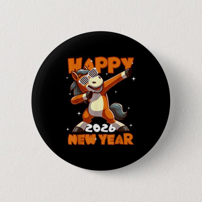 Badge Rond 5 Cm Funny Dabbing Horse Happy Lunar New Year 2026 Year (Devant)