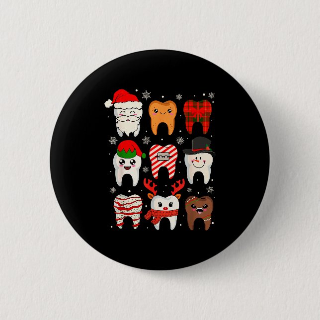 Badge Rond 5 Cm Funny Dental Christmas Teeth Cute Xmas Dentist Squ (Devant)