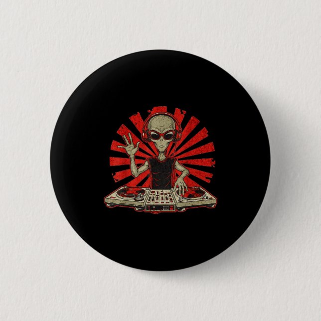 Badge Rond 5 Cm Funny Dj Graphic Tee Music Lover Alien Dj Music Mi (Devant)