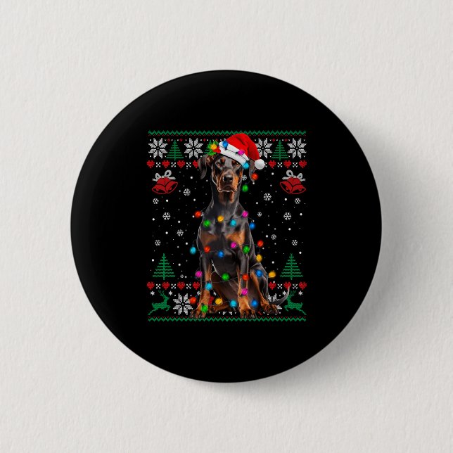 Badge Rond 5 Cm Funny Doberman Christmas Santa Hat Dog Ugly Sweate (Devant)