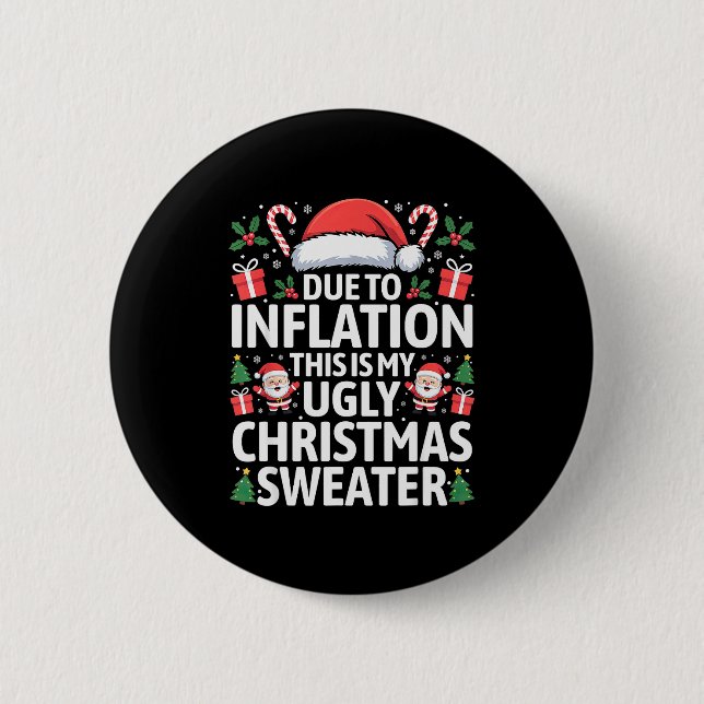 Badge Rond 5 Cm Funny Due To Inflation Ugly Christmas Sweaters Men (Devant)