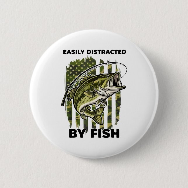 Badge Rond 5 Cm Funny Easily Distracted By Camo B Fish American Fl (Devant)