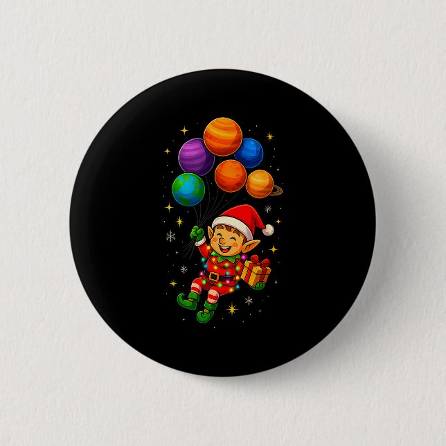 Badge Rond 5 Cm Funny Elf Astronaut With Planets Christmas Pjs For (Devant)