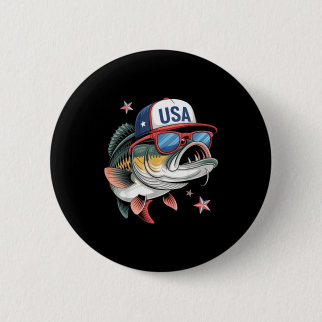 Badge Rond 5 Cm Funny Fishing &amp; Fisherman Gift American Flag  (Devant)
