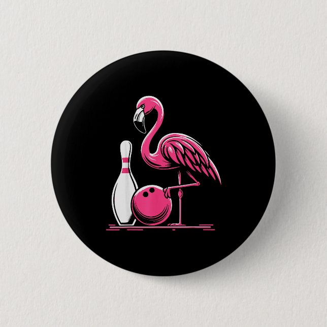Badge Rond 5 Cm Funny Flamingo Bowling N Bowl Bowler  (Devant)