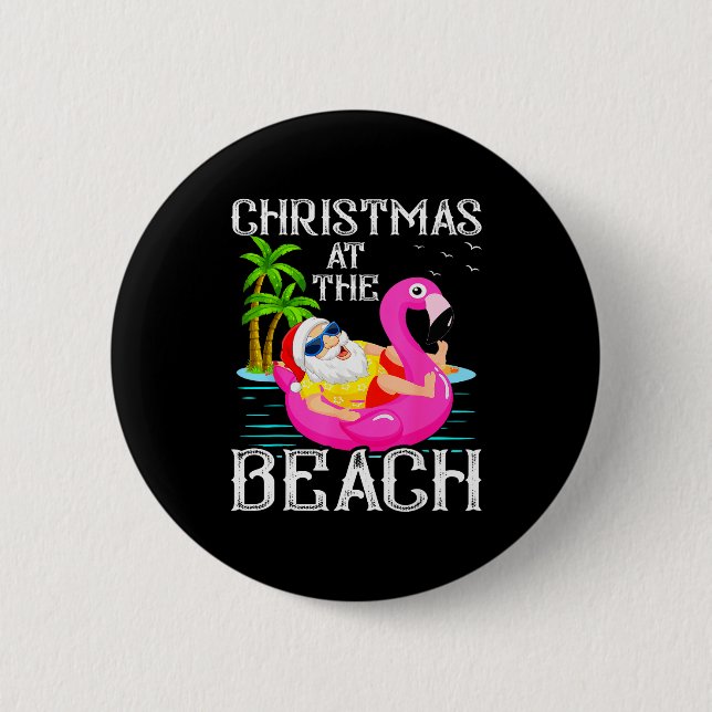 Badge Rond 5 Cm Funny Flamingo Float Santa Claus Christmas At The  (Devant)