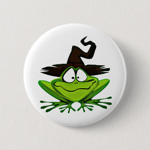 Badge Rond 5 Cm Funny Frog Happy Halloween sorcier Casquette