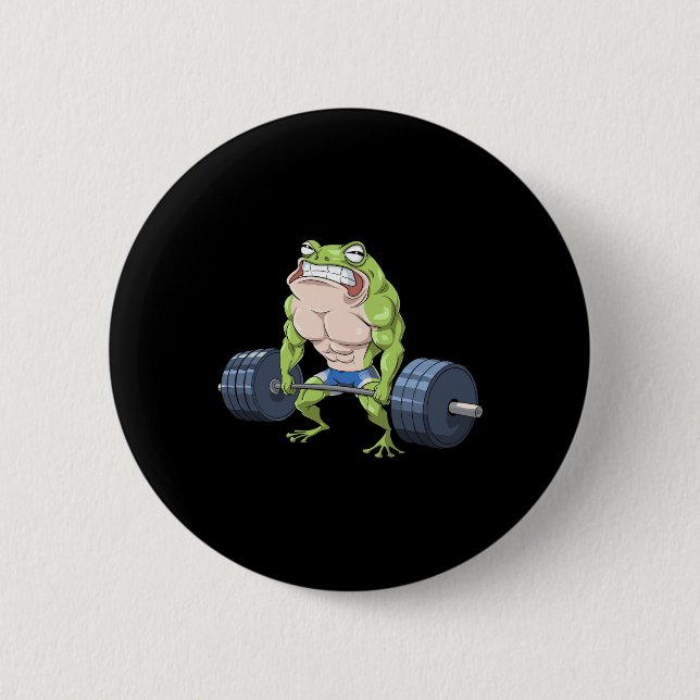 Badge Rond 5 Cm Funny Frog Poids Deadlift Fitness Gym Barb (Devant)