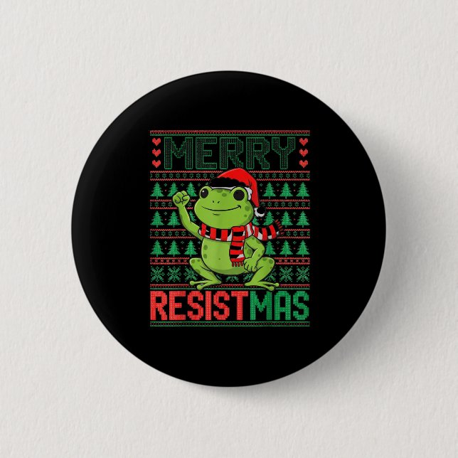 Badge Rond 5 Cm Funny Frog Retro Merry Resistmas Litical Ugly Chri (Devant)