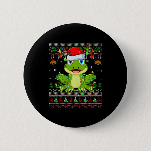 Badge Rond 5 Cm Funny Frog Ugly Christmas Sweaters Holiday Santa C (Devant)
