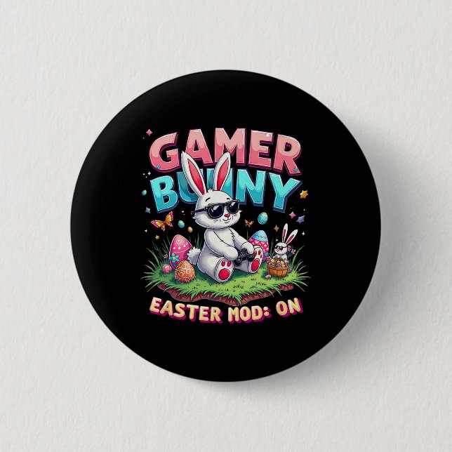 Badge Rond 5 Cm Funny Gamer Bunny Easter Mod On Funny Gaming Gift  (Devant)