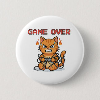 Badge Rond 5 Cm Funny Gamer Cat Game Over Button