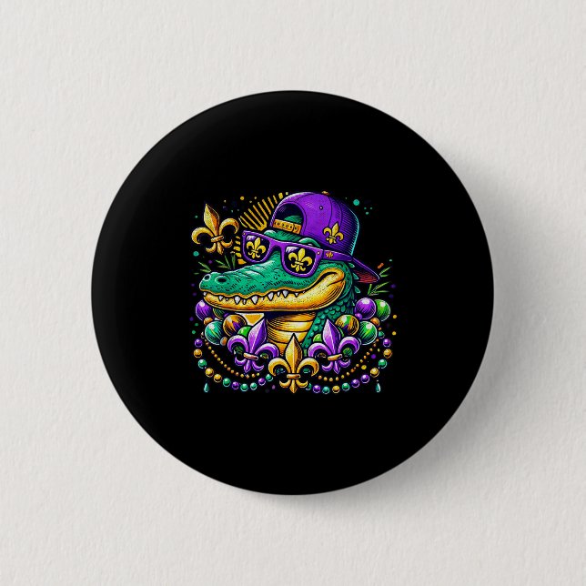 Badge Rond 5 Cm Funny Gator Mardi Gras  (Devant)