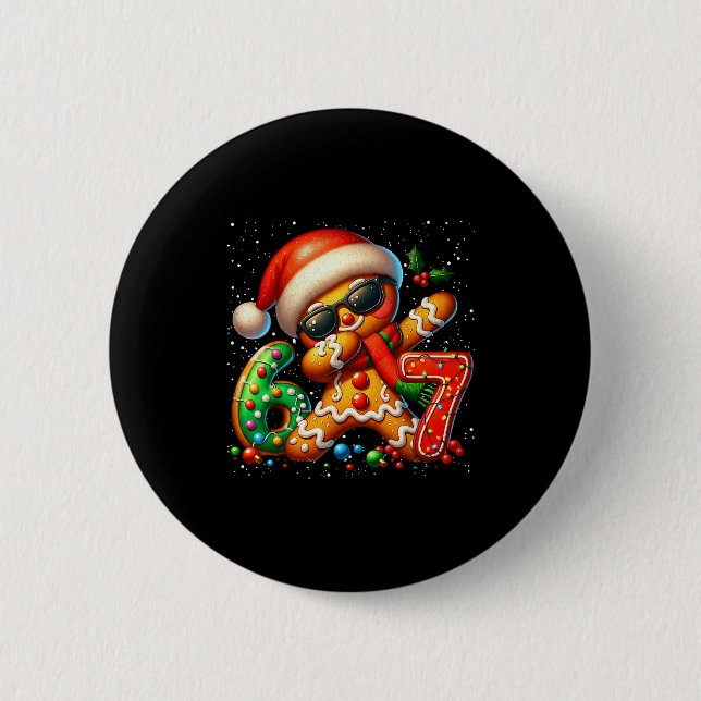 Badge Rond 5 Cm Funny Gingerbread Dabbing Six Seven 67 Meme Christ (Devant)