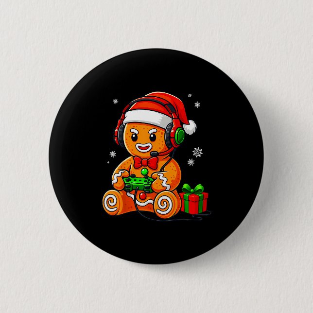Badge Rond 5 Cm Funny Gingerbread Gaming Pjs Pajamas Christmas Xma (Devant)