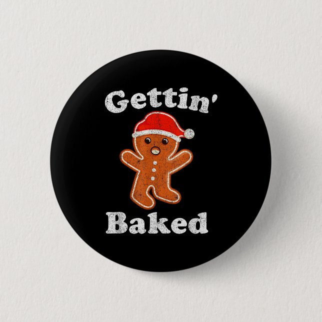 Badge Rond 5 Cm Funny Gingerbread Man Gettin Baked Cookie Baking C (Devant)