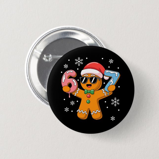 Badge Rond 5 Cm Funny Gingerbread Six Seven 67 Ice Cream Drip Xmas (Devant & derrière)