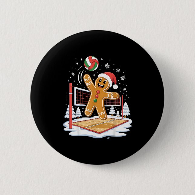 Badge Rond 5 Cm Funny Gingerbread Volleyball Player Christmas  (Devant)