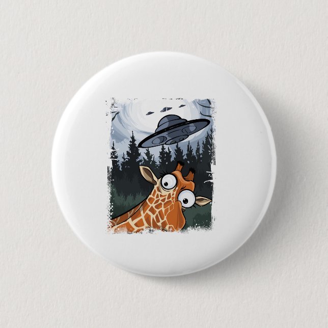 Badge Rond 5 Cm Funny Giraffe UFO Zoo Animal Weird Meme Graphique  (Devant)