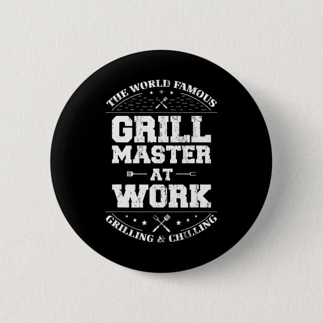 Badge Rond 5 Cm Funny Grill Master Barbecue Chef Fumé Viande Lover (Devant)
