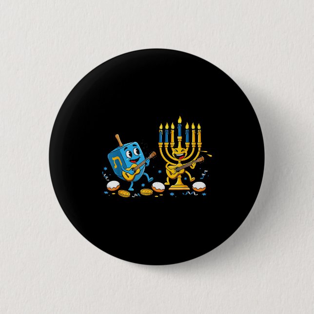 Badge Rond 5 Cm Funny Guitar Dreidel Menorah Hanukkah Kids Womens  (Devant)