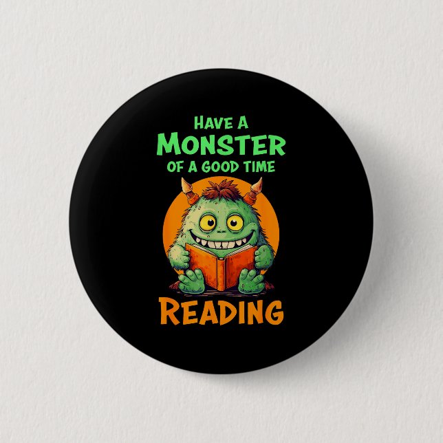 Badge Rond 5 Cm Funny Halloween Teacher Librarian Monster Reading  (Devant)