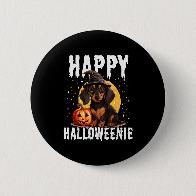 Badge Rond 5 Cm Funny Happy Halloweenie Halloween 2024 Weiner Dog  (Devant)