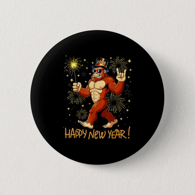 Badge Rond 5 Cm Funny Happy New Year 2026 Bigfoot Lovers New Years (Devant)