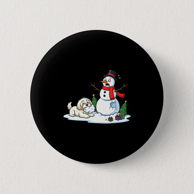 Badge Rond 5 Cm Funny Havanese Snowman Christmas Tree Xmas Womens  (Devant)