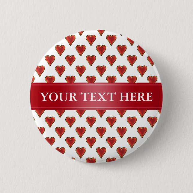 Badge Rond 5 Cm Funny Heart Pattern gold red + your backgr. & (Devant)