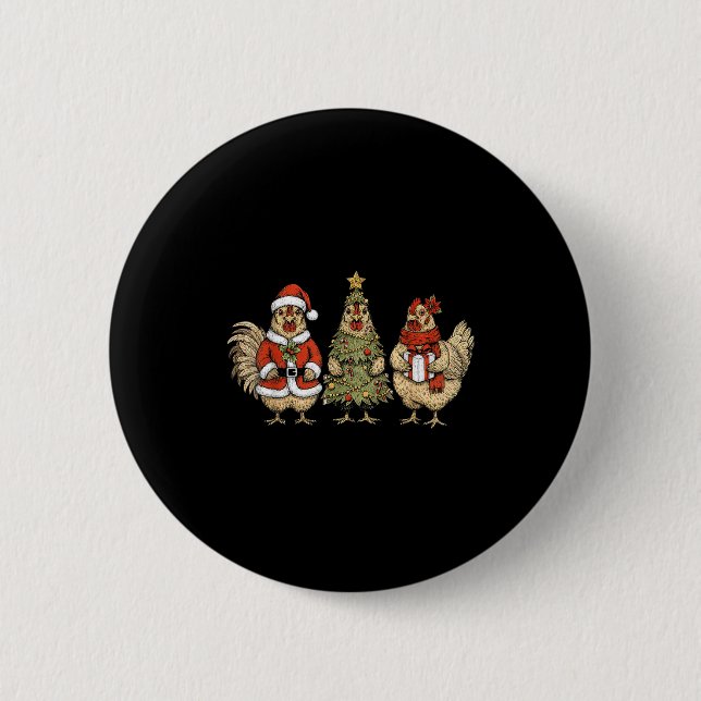 Badge Rond 5 Cm Funny Holiday Hen Christmas Chicken  (Devant)