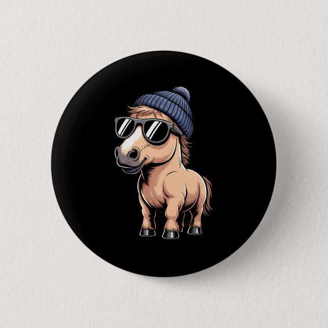 Badge Rond 5 Cm Funny Horse In Retro Style - Farm Humour Ny Funny  (Devant)